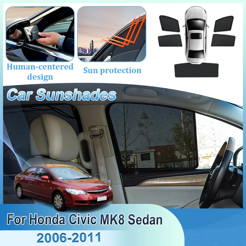 

Для Honda Civic 8-го поколения (MK8) Седан 2006-2011: Сетчатый солнцезащитный козырек для автомобиля, теплоизоляция, защита от УФ-лучей, аксессуары для автоматического затенения