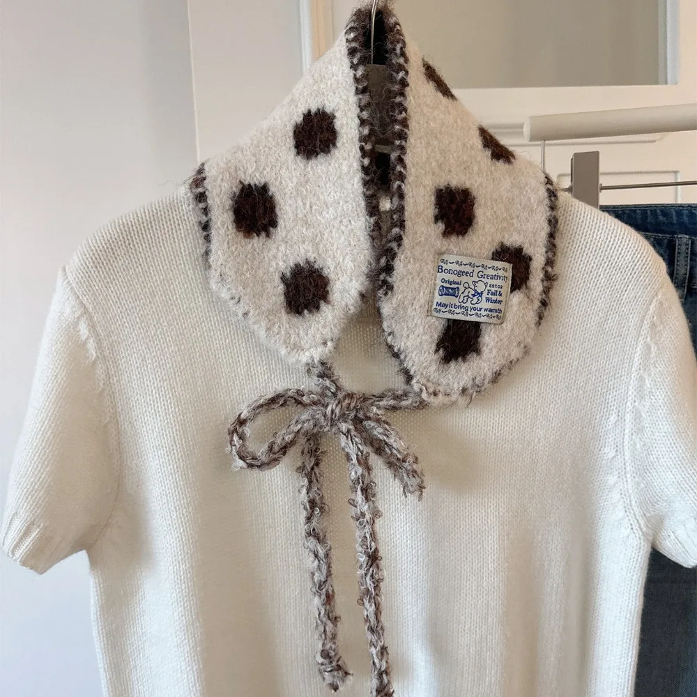 

Polka Dot Wool Strappy Earmuffs Thicken Double Side Knitted Ear Warmer Keep Warm Solid Color Bandage Earlap Winter Headband