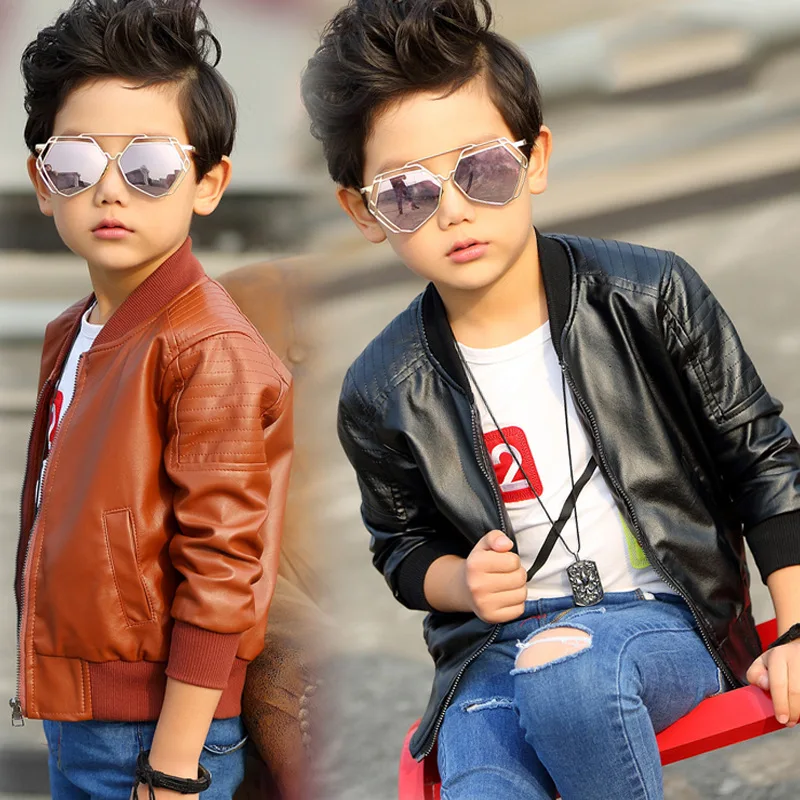 

Baby Boys Leather Jacket 2024 Spring Autumn fashion Teen Long Sleeved Zipper PU Jackets Coats Children Clothing Outerwear 2-12Y