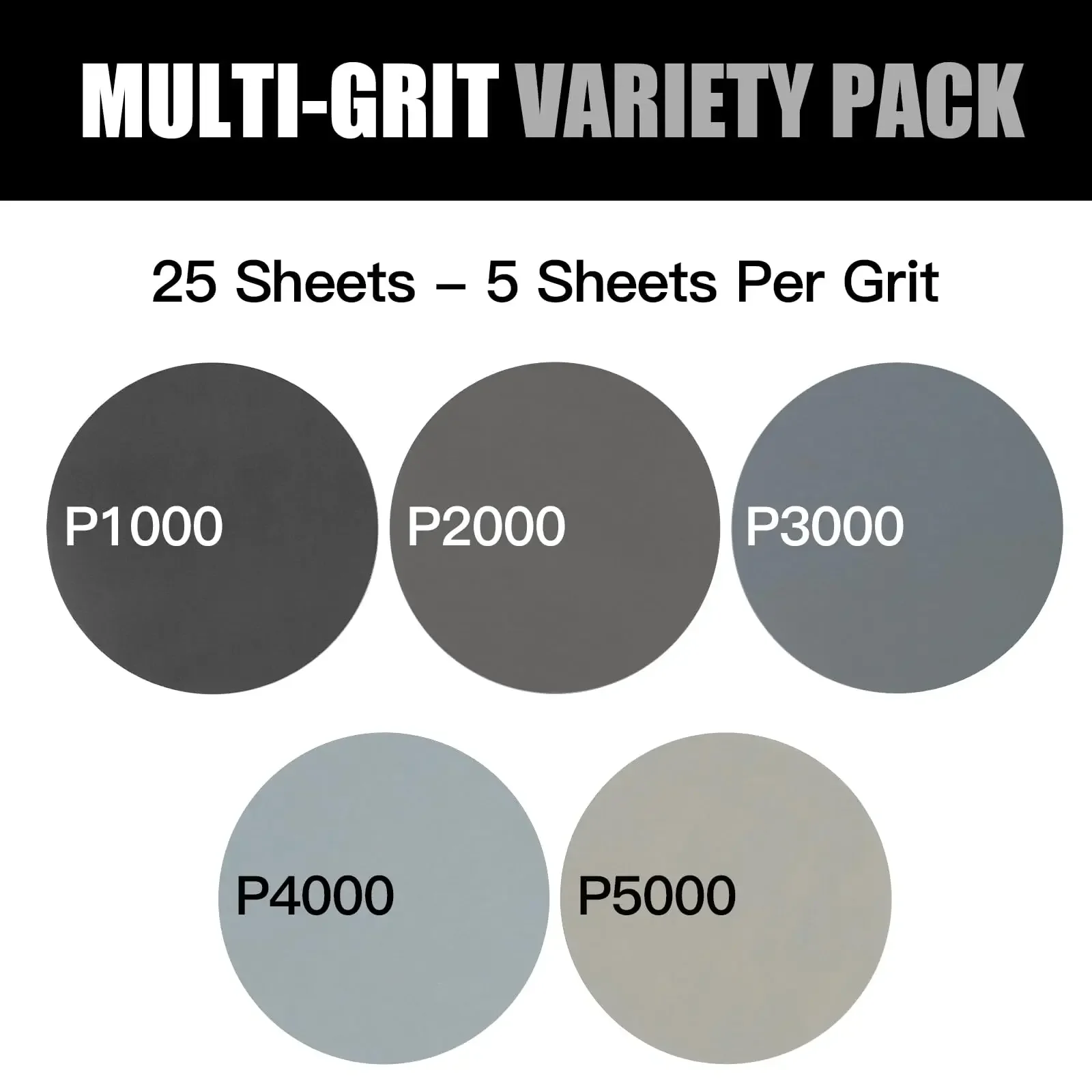 

1-6 Inch Wet Dry Sandpaper Set 25 Pcs Assorted Grit 1000-5000 Waterproof Silicon Carbide for Automotive Metal Sanding Grinding