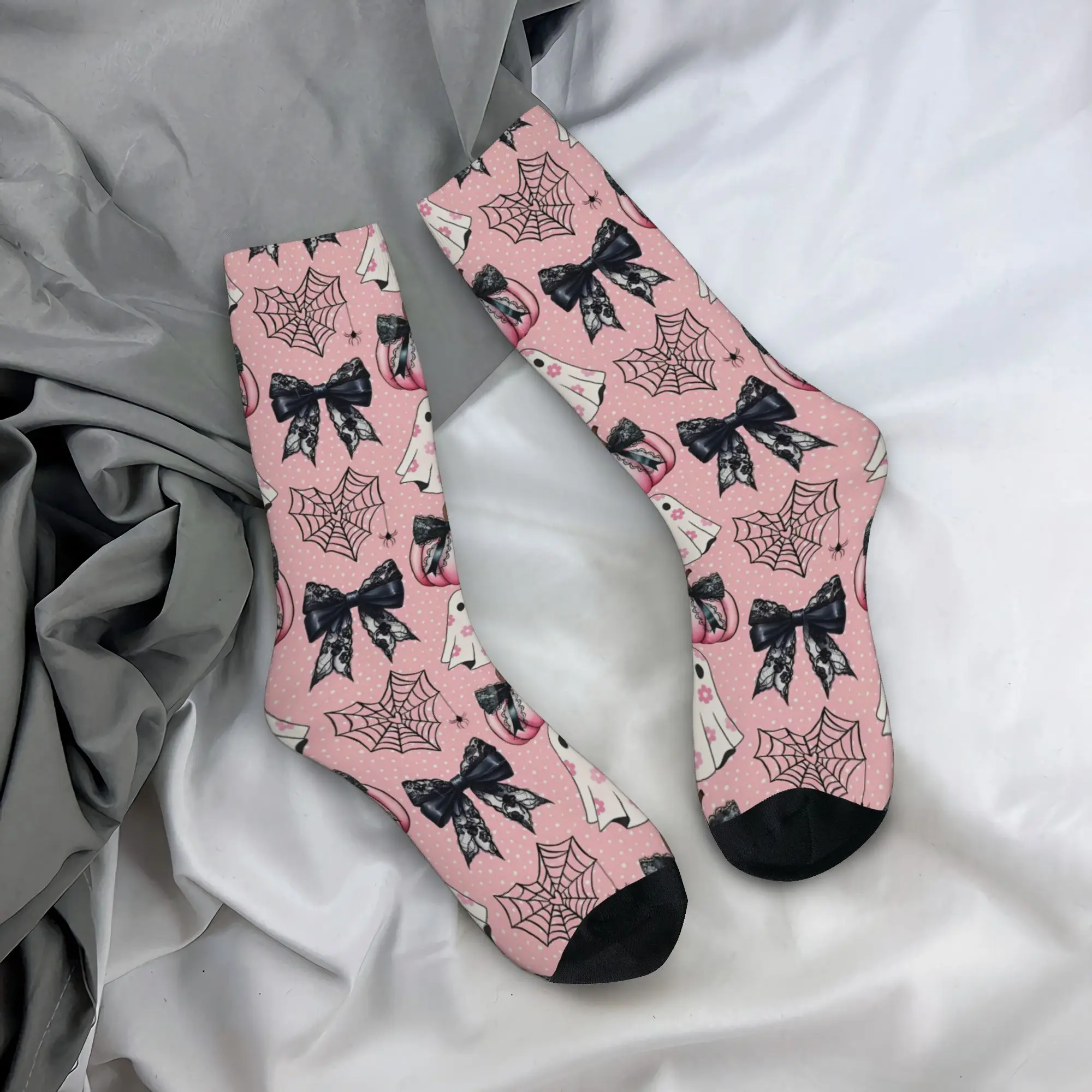 Winter Warm Funny Men's Women's Cute Ghosts Pumpkins Spiderwebs Bows Socks Halloween Sweat Absorbing Basketball Socks