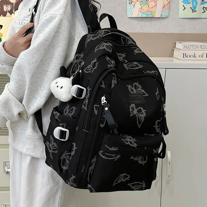 1pcs Side  Expansion Breathable Back Pad Water-resistant Nylon School Backpack Simple Gentle Style Daily Study Travel Rucksack