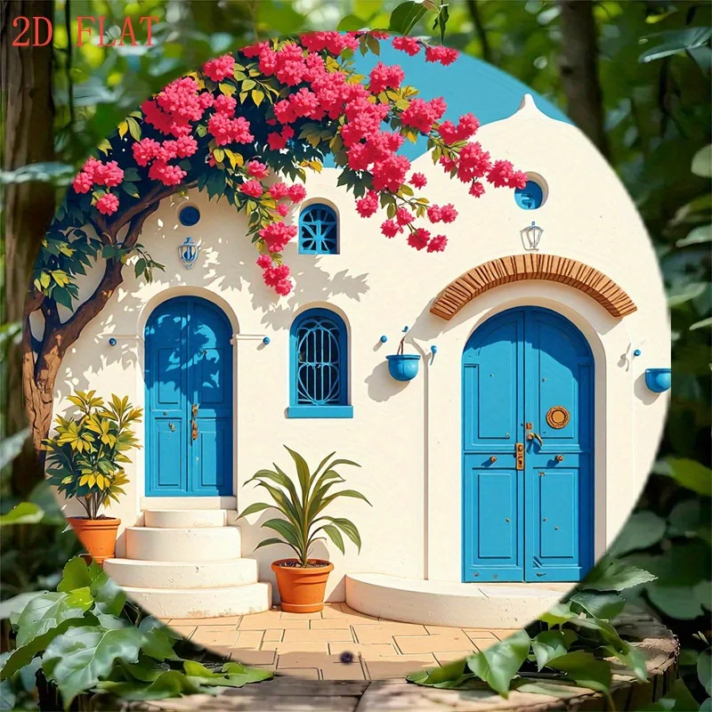2D Flat, Two-dimensional Plane, [2D Plane] 8-inch Aluminum Round Wall Decor Plaque, Mediterranean House Design Theme, UV-Resista