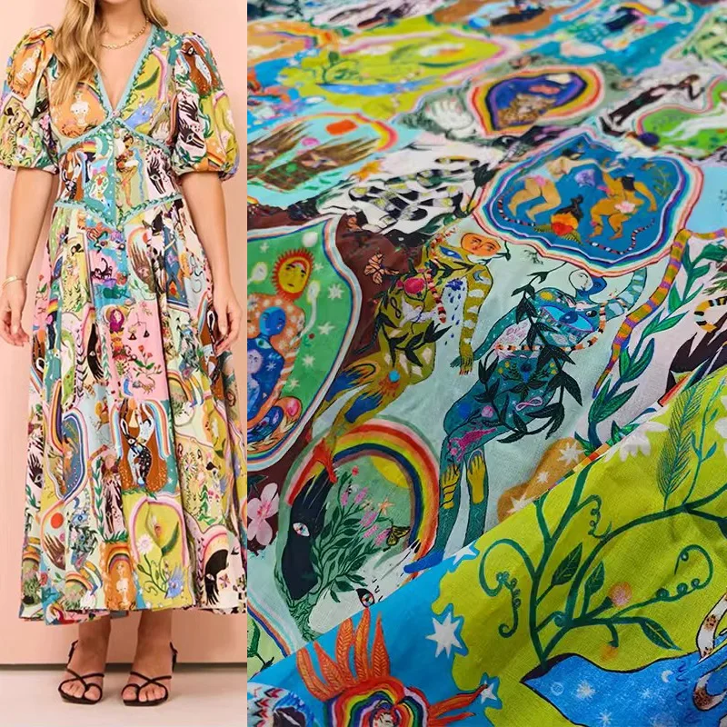 2024 Fashion Show Holiday Style Abstract Painting Pattern Printed Cotton Fabric For Women Dress Blouse Handmade DIY Cloth Sewing