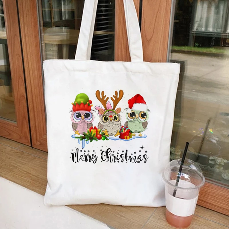 Merry Christmas Women\'s Handbags Shopping Shopper Bag Canvas Teen Student Funny Christmas Party Tote Bag Women Men Shoulder Bag