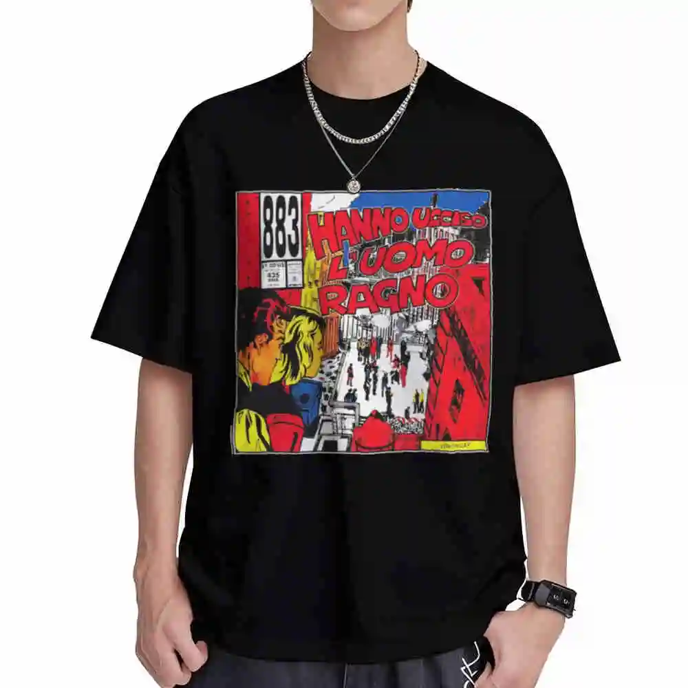 T-Shirt Uomo Ragno Max Pezzali 883 Mosquito Tour a Maniche Corte 100% Cotone