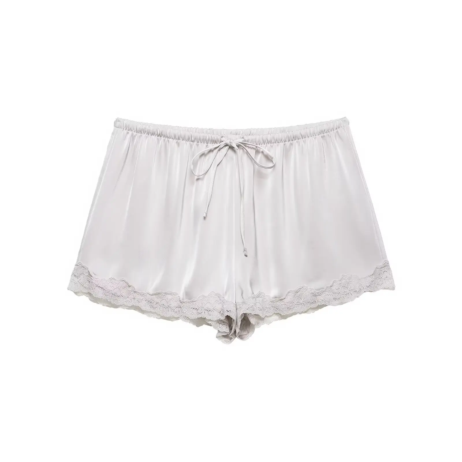 Women Solid Satin Mini Shorts, Stretchy Waist Lace Patchwork Casual Summer Shorts 2026