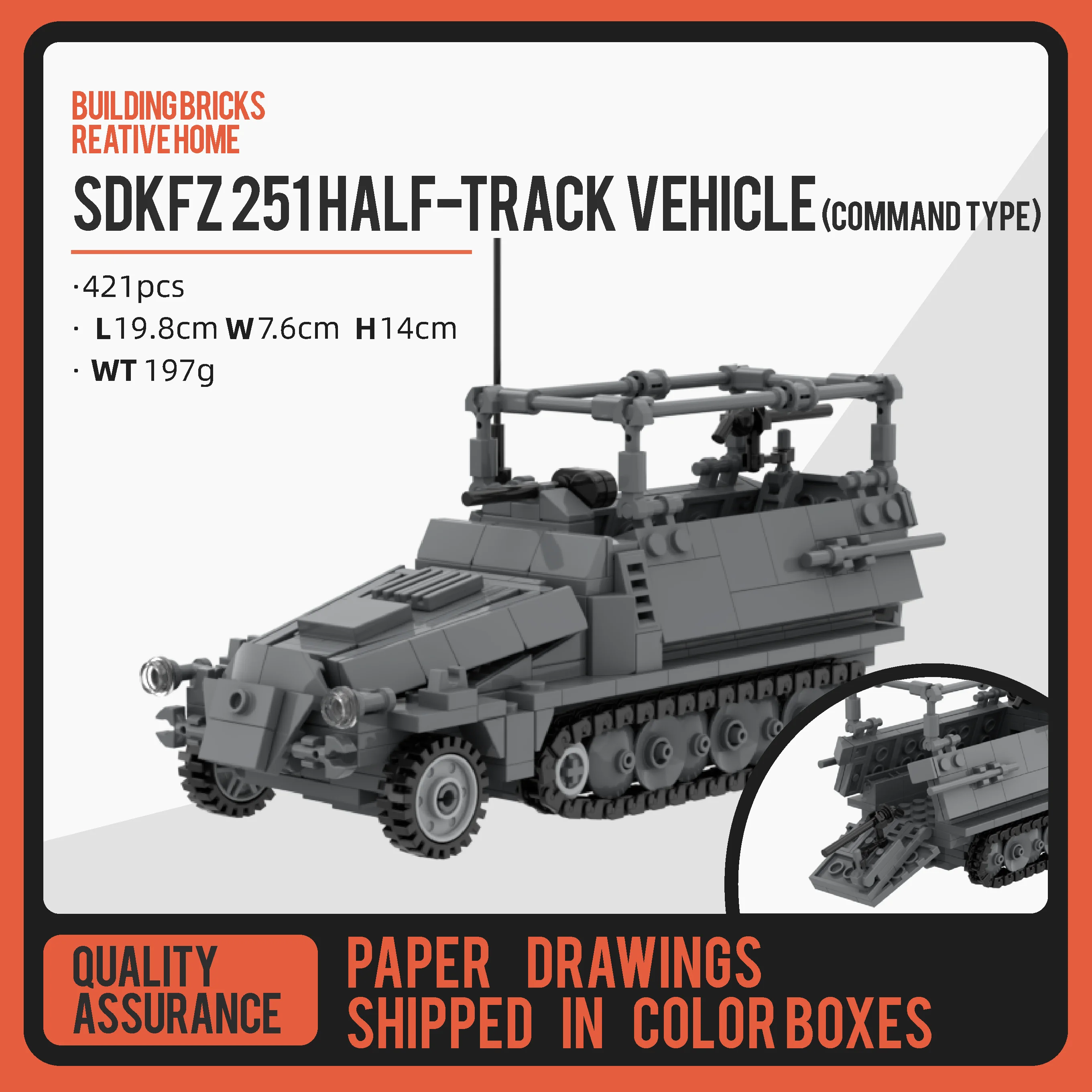 Creative Building Blocks Home MOC World War II German Army Opel