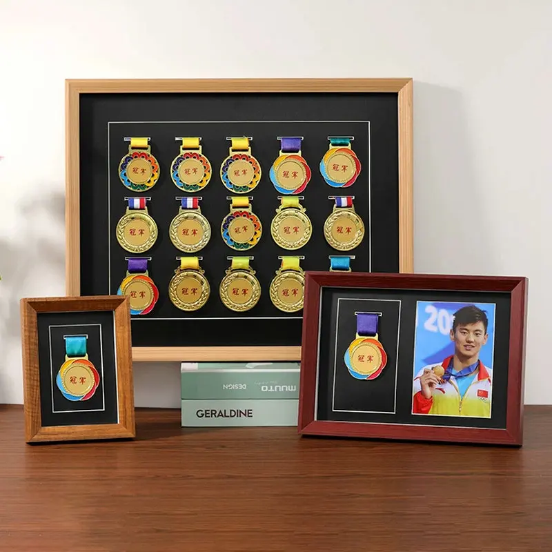 Solid Wood Medal Frame Marathon Sports Medal Display Case Shadow Box Frames For Medals Photo Display Frame