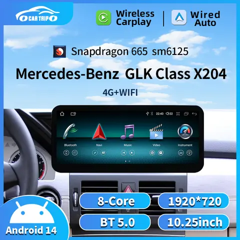 퀄컴 665 자동차 멀티미디어 무선 안드로이드 자동 카플레이, 메르세데스 벤츠 GLK X204 2010 2013 2015, 10.25 인치 12.3 인치 화면