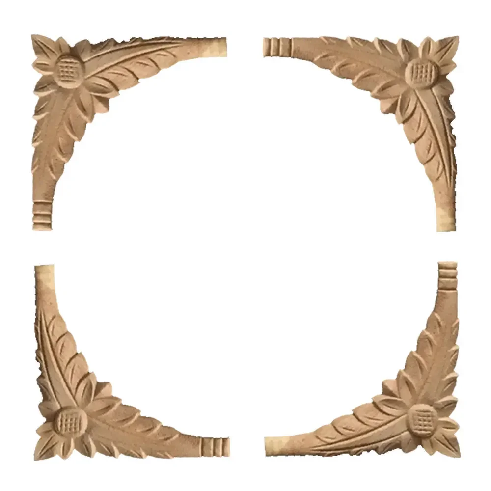 4pcs European Rubber Natural Floral Wood Carved Corner Appliques Frame Wall Door Decoration Unique Furniture Parts Crafts