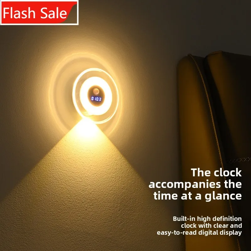 

ShinyYing Smart Clock Night Light with Remote, Human Motion Sensor & 3 Colors, LED Wall Lamp for Bedside