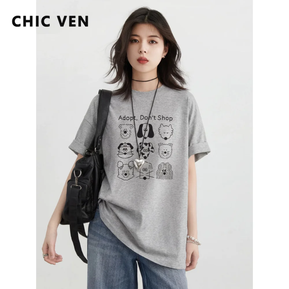CHIC VEN New Fashion Women T-Shirts Loose Casual Fruit Animal Print Cool O Neck Short Sleeved Female Tees Pullover Summer 2026