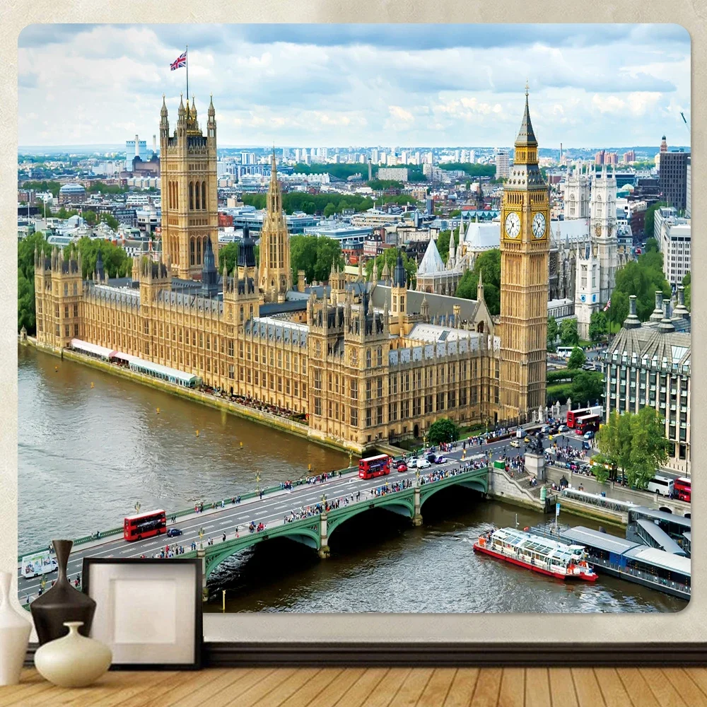 Big Ben City View Home Decor Tapestry Psychedelic Scene Bohemian Home Decor Background Cloth Wall Hanging Wall Decoration