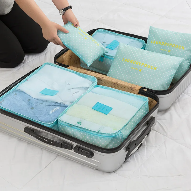 

6PCS Unisex Travel Organizer Storage Bags Suitcase Packing Set Storage Cases Portable Luggage Organizer Clothes Shoes Tidy Pouch