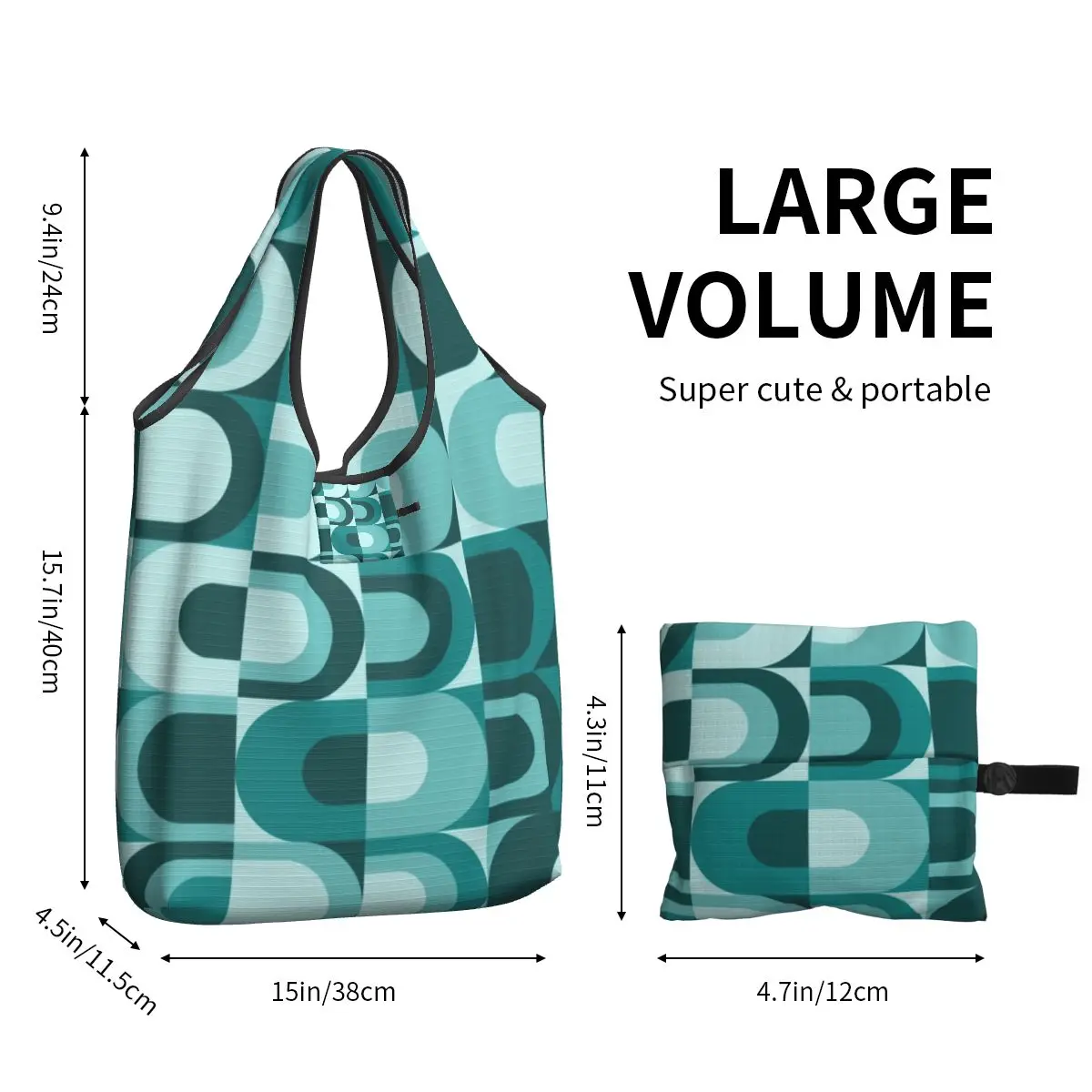 70s Pattern Retro Inustrial In Blue Teal Theme Grocery Shopping Bags Custom Shopper Shoulder Tote Bag Portable Geometric Handbag