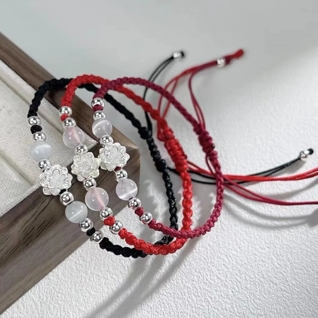 خمر اليدوية النمط الصيني جديلة سوار للنساء الفتيات موضة زهرة اللوتس مطرز سوار مجوهرات هدايا قابل للتعديل #1