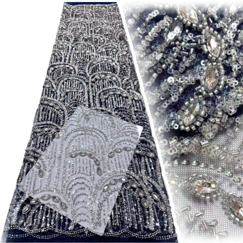 

Африканская кружевная ткань с бисером 2026, высококачественная нигерийская тюлевая сетка, кружевная ткань с блестками, подходит для шитья женской одежды 1908