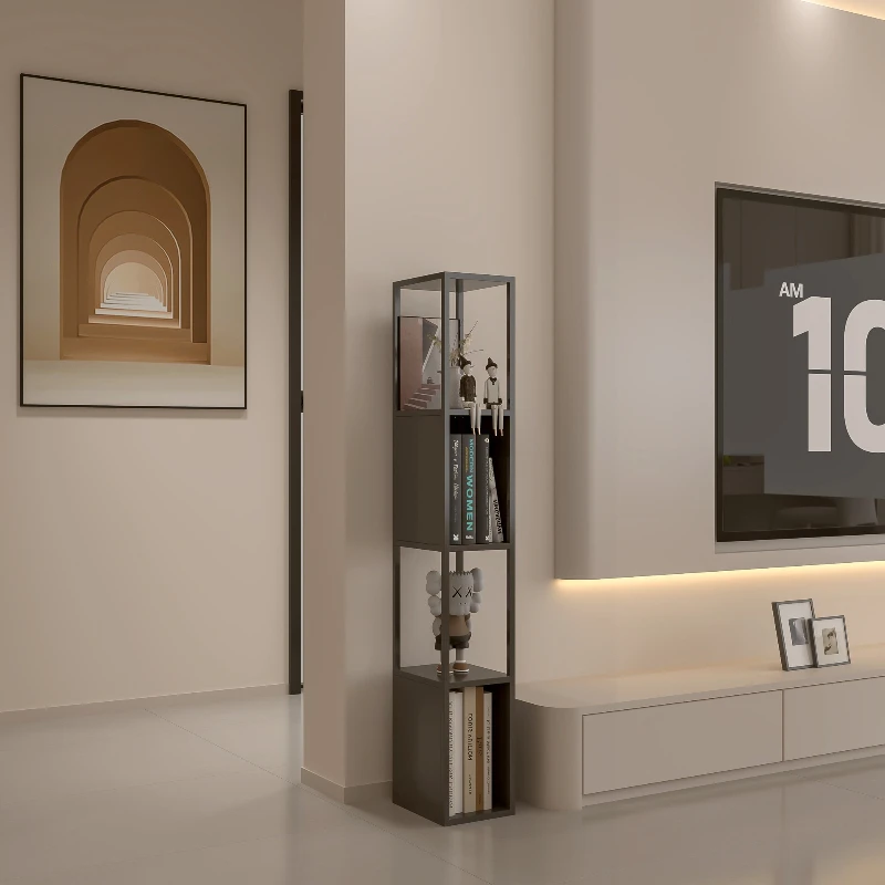 

Narrow slit bookshelf Floor shelf Wrought iron simple vertical bookcase Integrated against the wall Household books