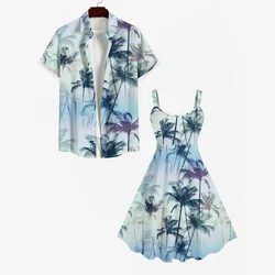 Rosegal Matchable Couple Hawaiian  Coconut Tree Ombre Print Shirt or Plus Size Flare Tank Dress 2026 new Holiday Couple Outfits