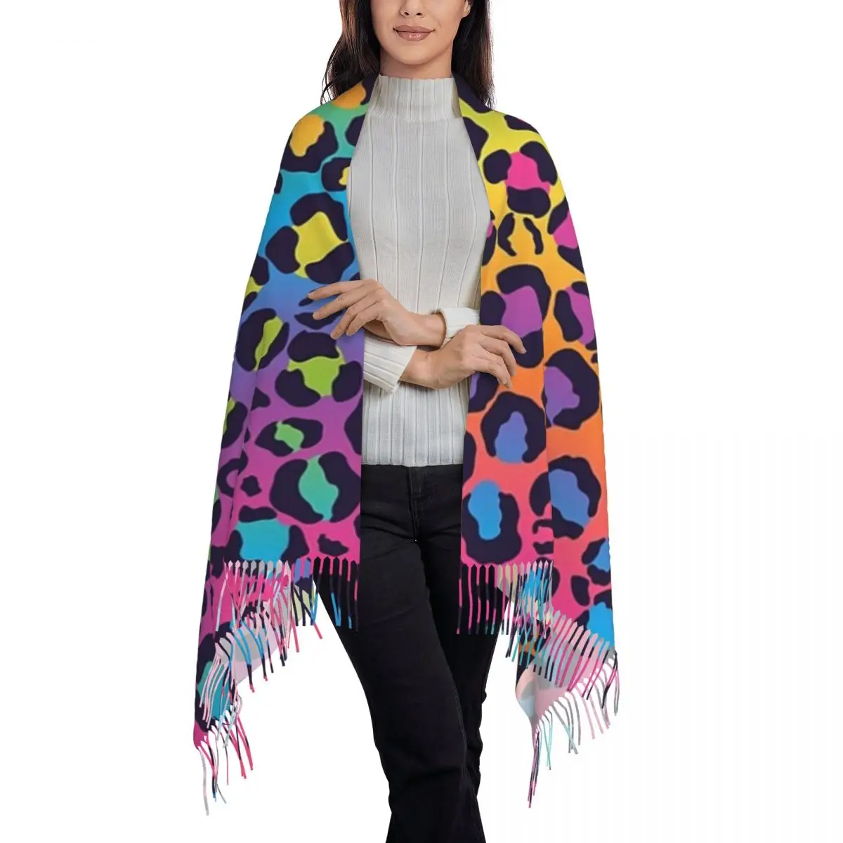 Bright Rainbow Ombre Gradient Leopard Print Pattern sciarpa nappa sciarpe donna Soft Warm scialli e impacchi autunno inverno scialle Wrap