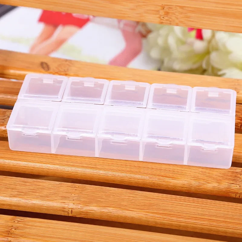 10 Grids Independent Adjustable Plastic Storage Box For Small Component Ring Jewelry Organizer Bead Pills Tool Nail Art Tip Case