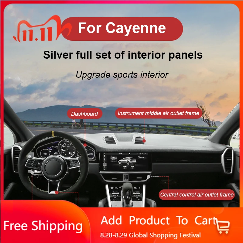 

Interior Stickers For Porsche Cayenne 2018 2019 2020 2021 2022 2023 2024 Coupe Car Silver Dashboard Steering wheel Panel Interio