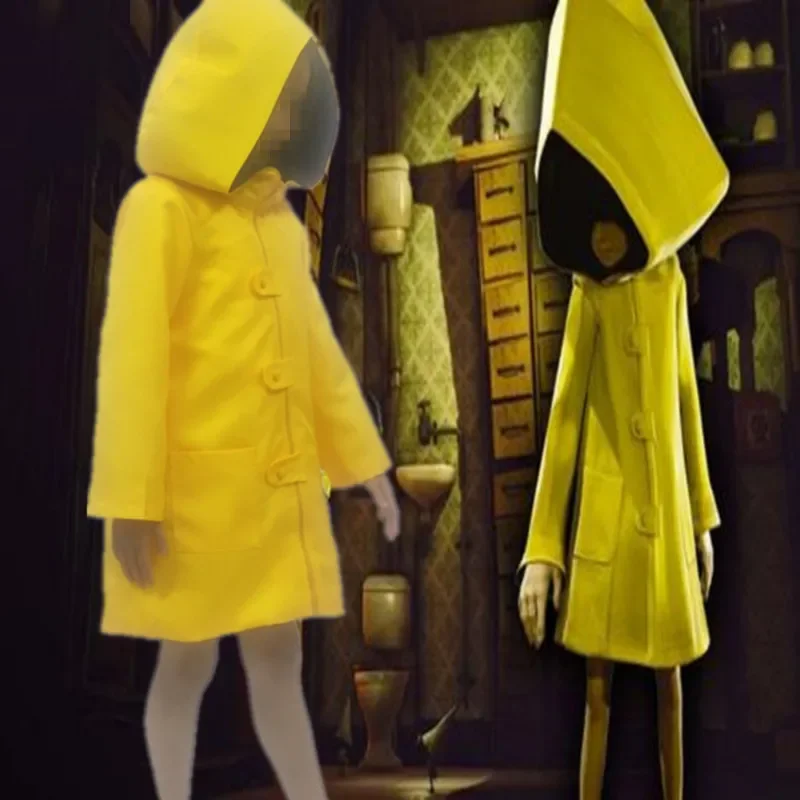 2025 New Nightmares 2 Mono Cosplay Costume Hungry Kids Little Six Yellow Long Jacket Coat Halloween Party Rai AA