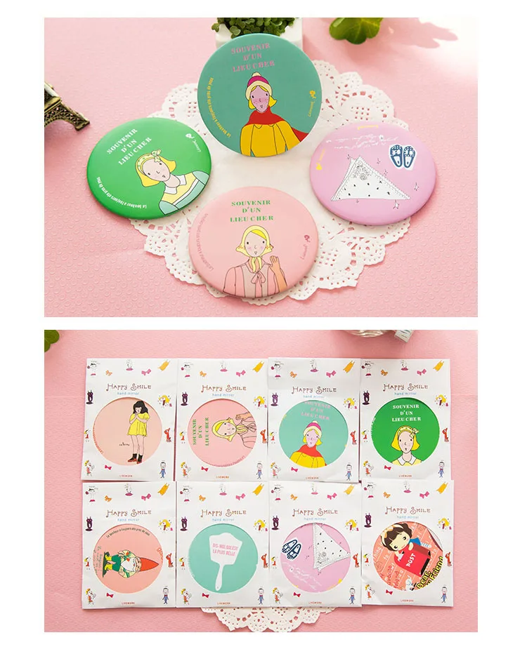 TSHOU887 Fashion Lady Portable Makeup Mirror Cartoon Pattern Portable Compact Pocket Cosmetic Mirror Mini Cute Creative Mirror