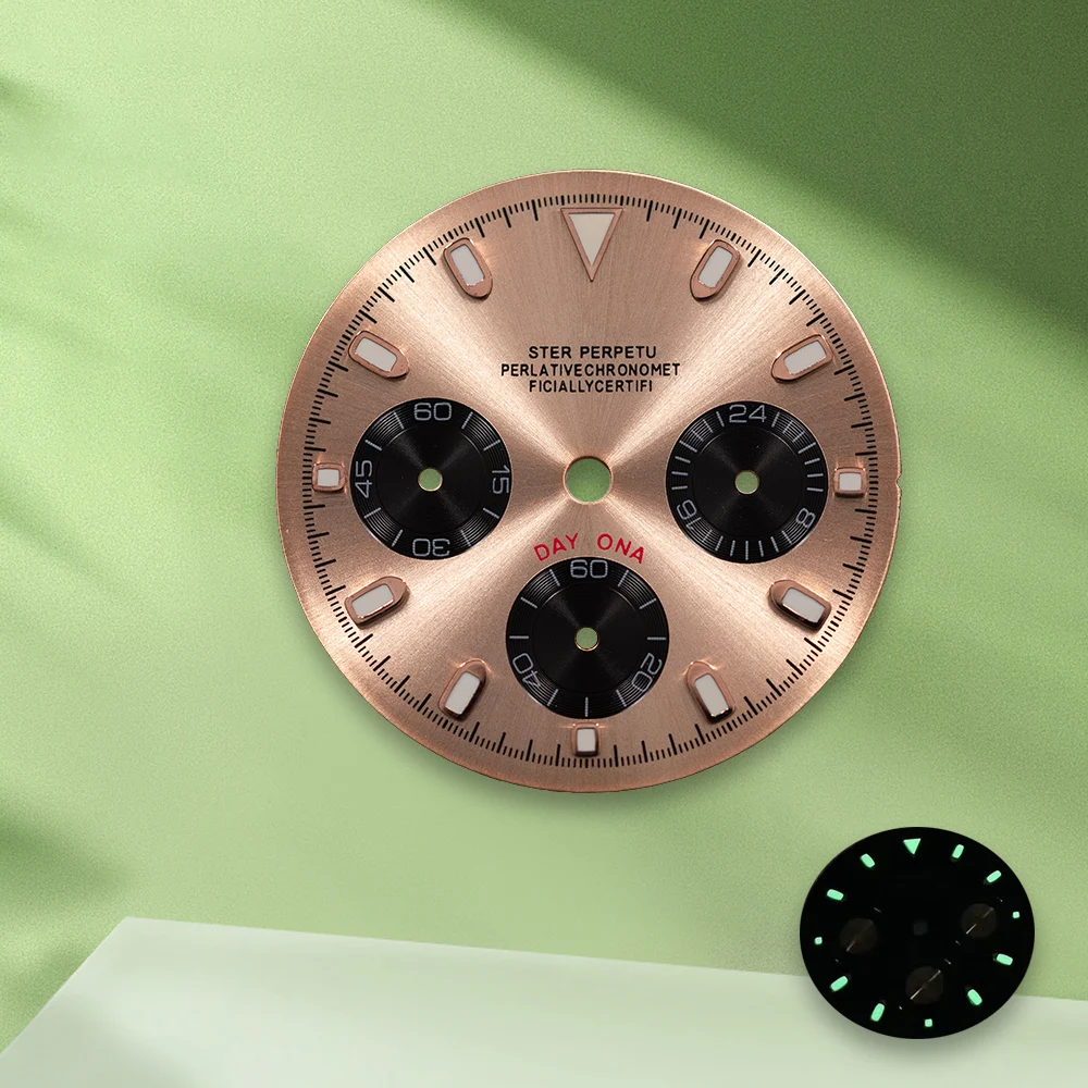 29.5Mm S Logo Dial Panda Putih VK63 Dial Lingkaran Dalam Hitam Tanpa Gerakan Tangan Aksesori Modifikasi Jam Tangan Bercahaya Hijau