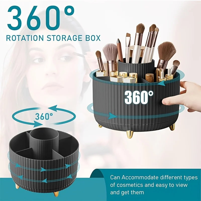 1 PC Makeup Brush Storage Box, 360 ° Rotating Makeup Brush Storage Box, 5 Grid Large Capacity Brush Holder