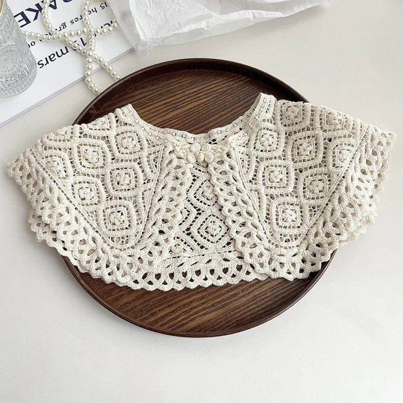Picture 6: Elegant Cape Lace Fake Collar Hollow Out Cloak Knitted Shawl Korean Style Wraps Crochet Flower Scarves Scarf Accessories
