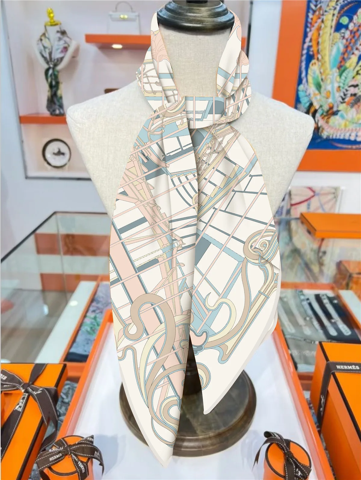 New 90cm Twill Silk Scarf Shawl Luxury Brand Belts Print Square Scarf Women Hijabs Bandana Foulard Neckerchief Head Scarves image 2