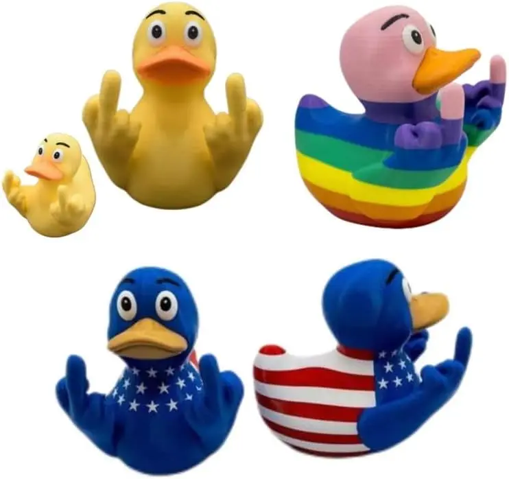 Finger Duck Rubber Ducks Finger with Us Flag Pattern, Small Yellow Duck for Car Truck Dashboard Interior Decor