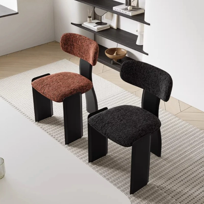 

Italian Minimalist Fabric Dining Chair, Designer Style, Home Chair, Saddle Leather Starry Sky Chenille Backrest Chair