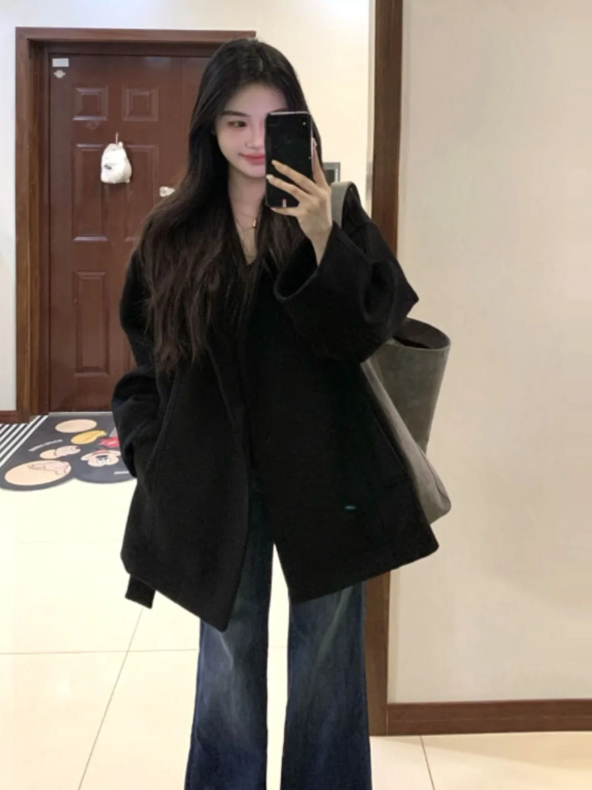 

Шерстяное пальто Heben Style Premium: Новинка Весны, Модное, Удобное для Небольших Размеров, Корейский Свободный Крой, Длинный Рукав, Высокий Воротник