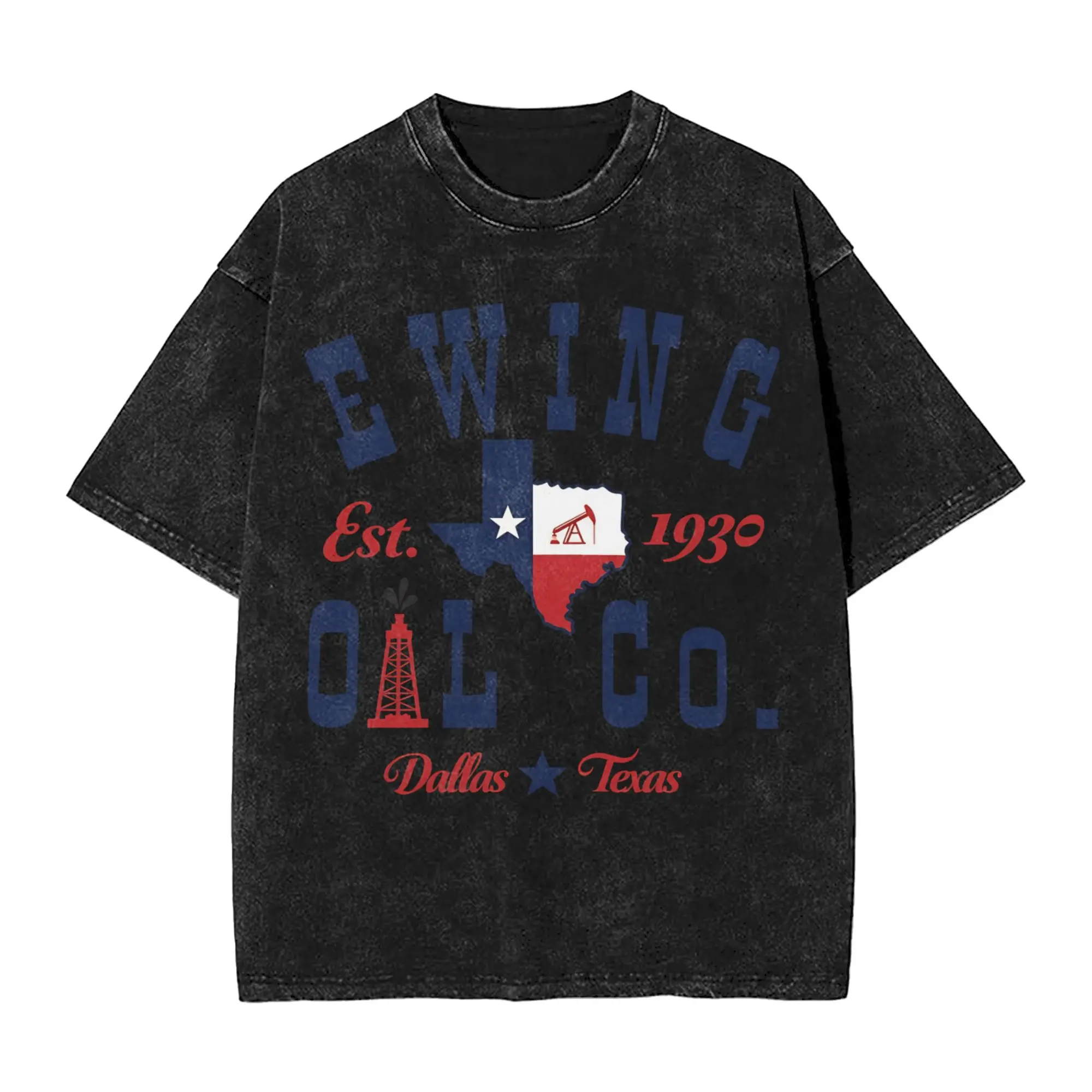 Ewing Oil Co. Dallas 70s TV Show  Washed T Shirts Streetwear Hip Hop Vintage T-Shirts  Tees Tops for Men Women Streetwear