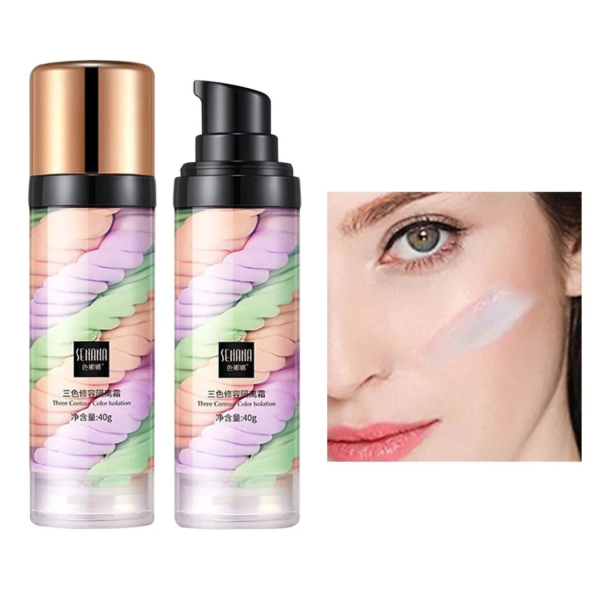Corrector de Tres Tonos, Maquillaje Aislante, Crema Iluminadora Facial