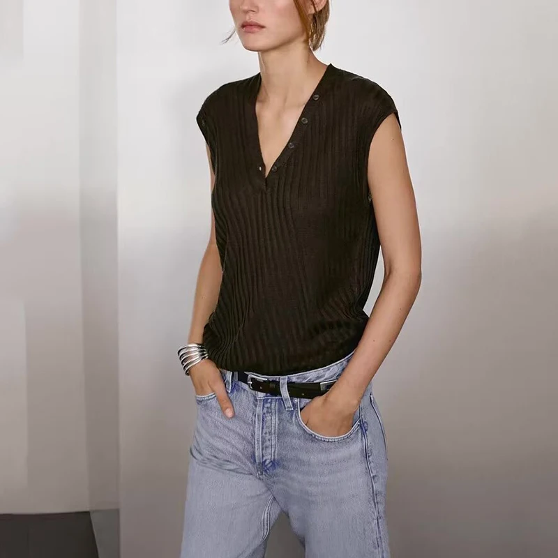 

Z Women's Faion Linen Vest 2025 Summer Lightweight V-ne Ele Sle Commute Pure Color No Button Polyester Fiber