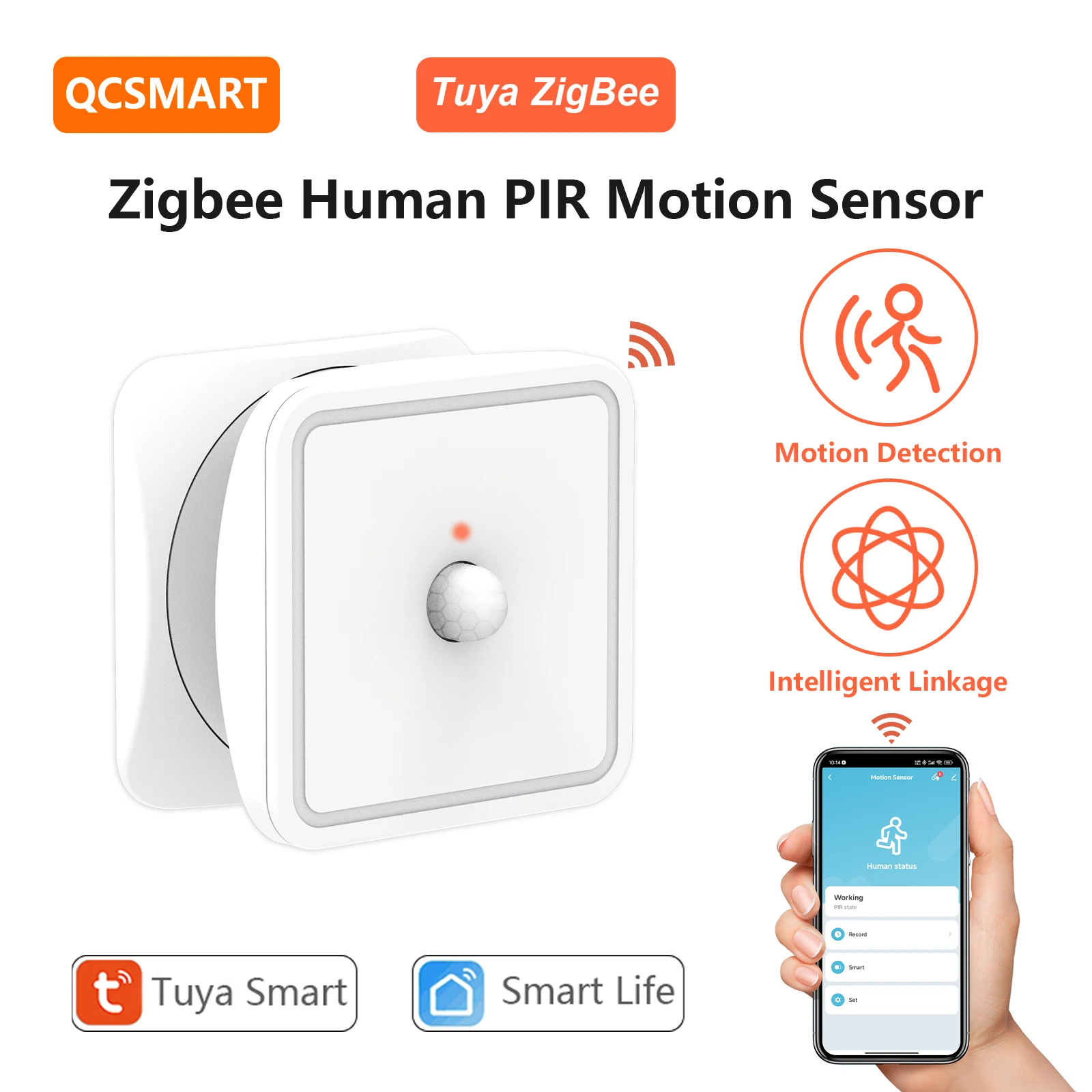 

QCSMART ZigBee Smart Human Motion Sensor PIR Tuya Smart Life App Scene Linkage Switch Security Warning System