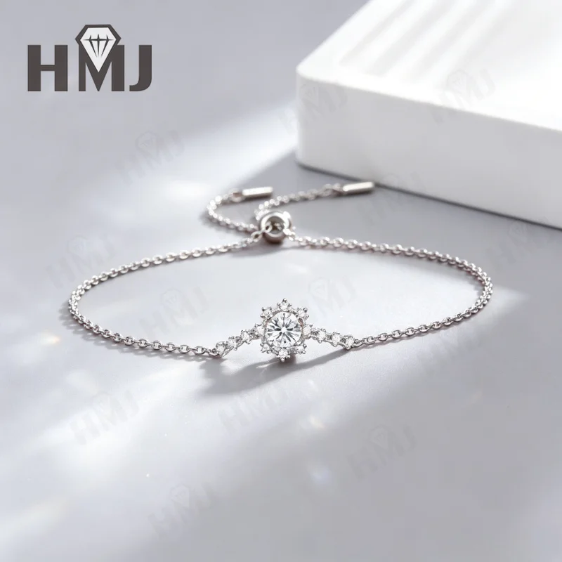Moissanit-Armband D VVS1 Runde Form 925 Sterling Silber für Damen Klassische Schneeflocken Verlobungs- und Hochzeitsschmuck Feiner Schmuck – Detail 8