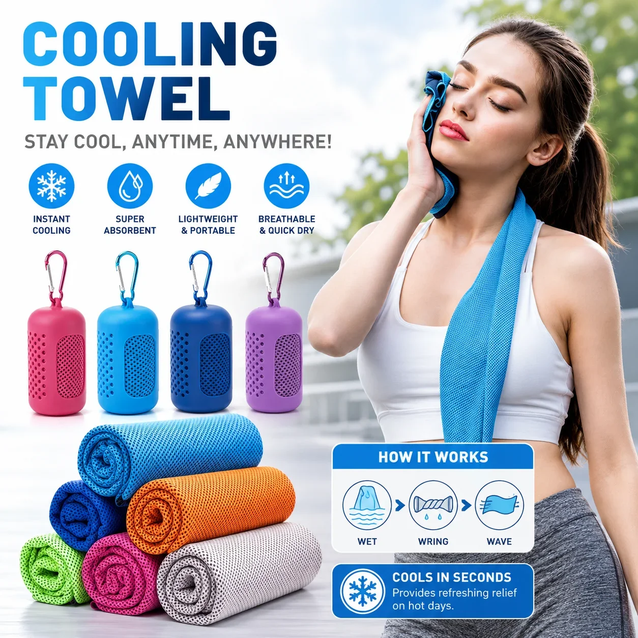 Cooling Towel with Portable Capsule Case Quick Dry Instant Cooling Sports Gym Running Fitness Travel Ice Towel for Men Women