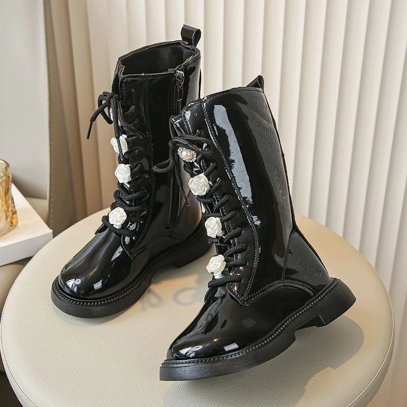 

2026 New Girls Winter Boots 2026 Korean Style Performance Show Princess Leather Boots for Kids Warm Soft Sole Non Slip