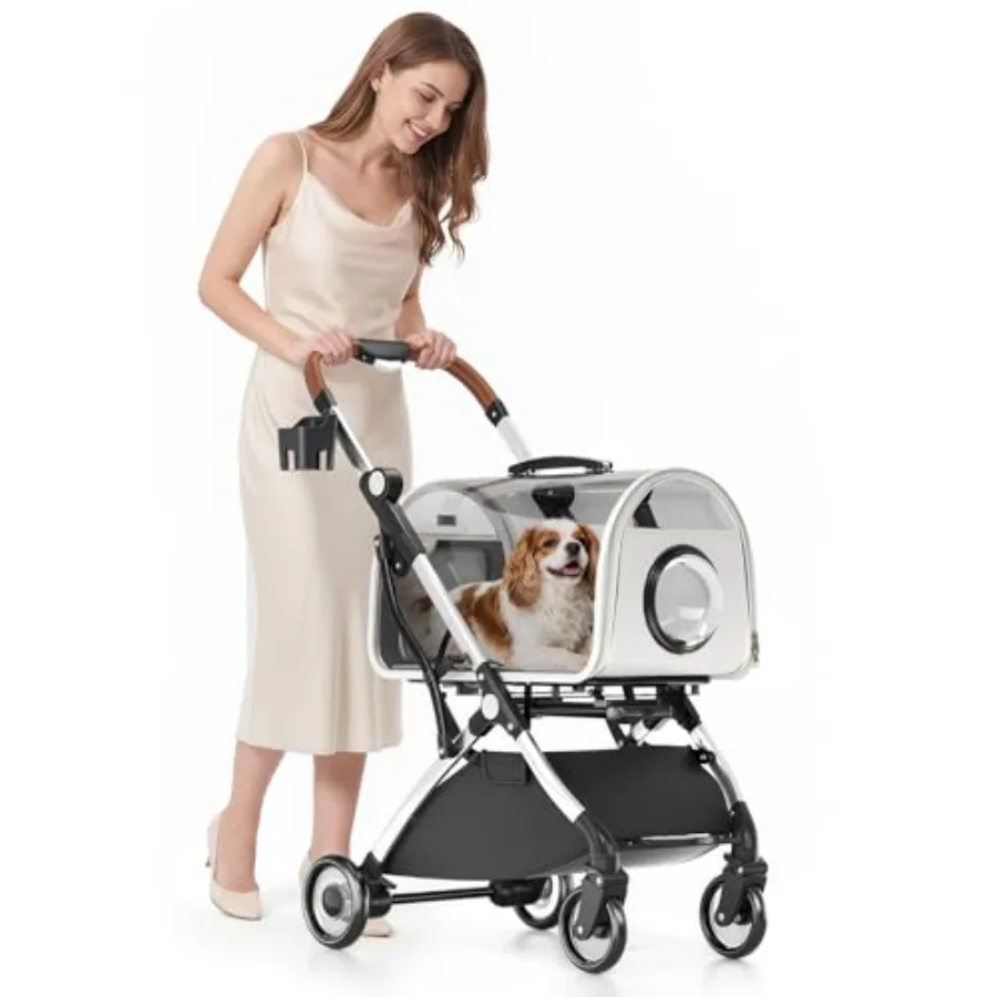 MoNiBloom Pet Stroller with Detachable Carriers, Clear Hard Trolley Case for Small Medium Dogs Cats, Breathable Mesh Windows, O
