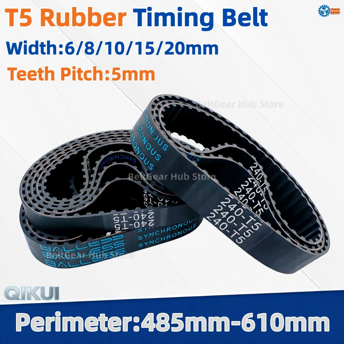 T5 Timing Belt Width 6-20mm Length 485 490 495 500 505 510 515 520 525 530 535 540 545 560 565 570 575 580 585 590-610mm T5 Belt