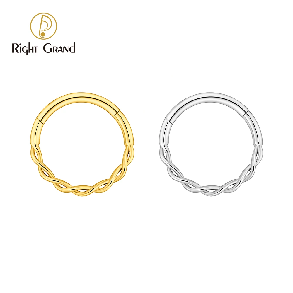 Right Grand ASTM F136 Titanium Twisted Segment Clicker Ring 16G Braided Twist Septum Daith Earring Cartilage Piercing Jewelry