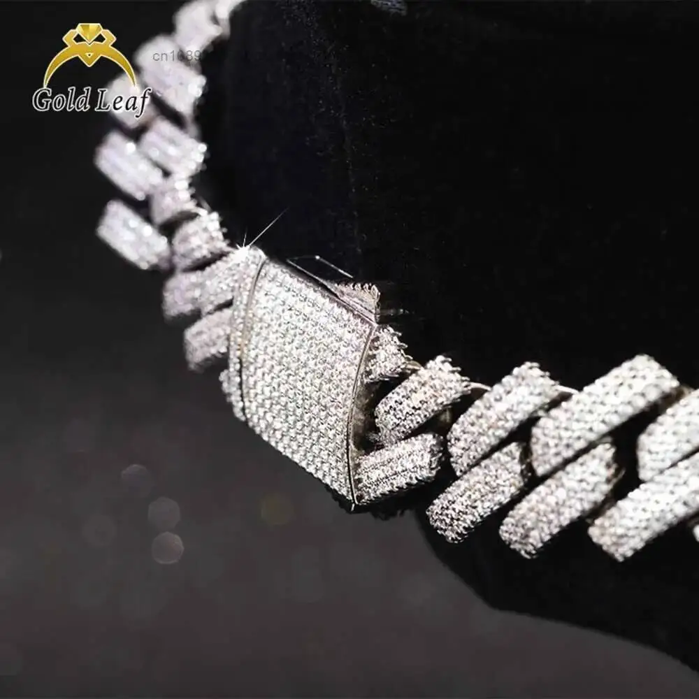 Luxury Goldleaf Jewelry S925 Sterling Silver Custom Cuban Chain Necklace Hip Hop 18mm Vvs Moissanite Cuban Link Chain for Men.