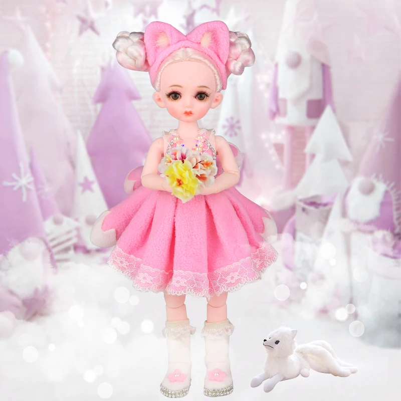 1/6 Pink Fox Girl Doll 32cm Height Doll Full Set 24 Joint Body Movable Pink Skin Lovely Girl\'s Birthday Gift Toys for Children