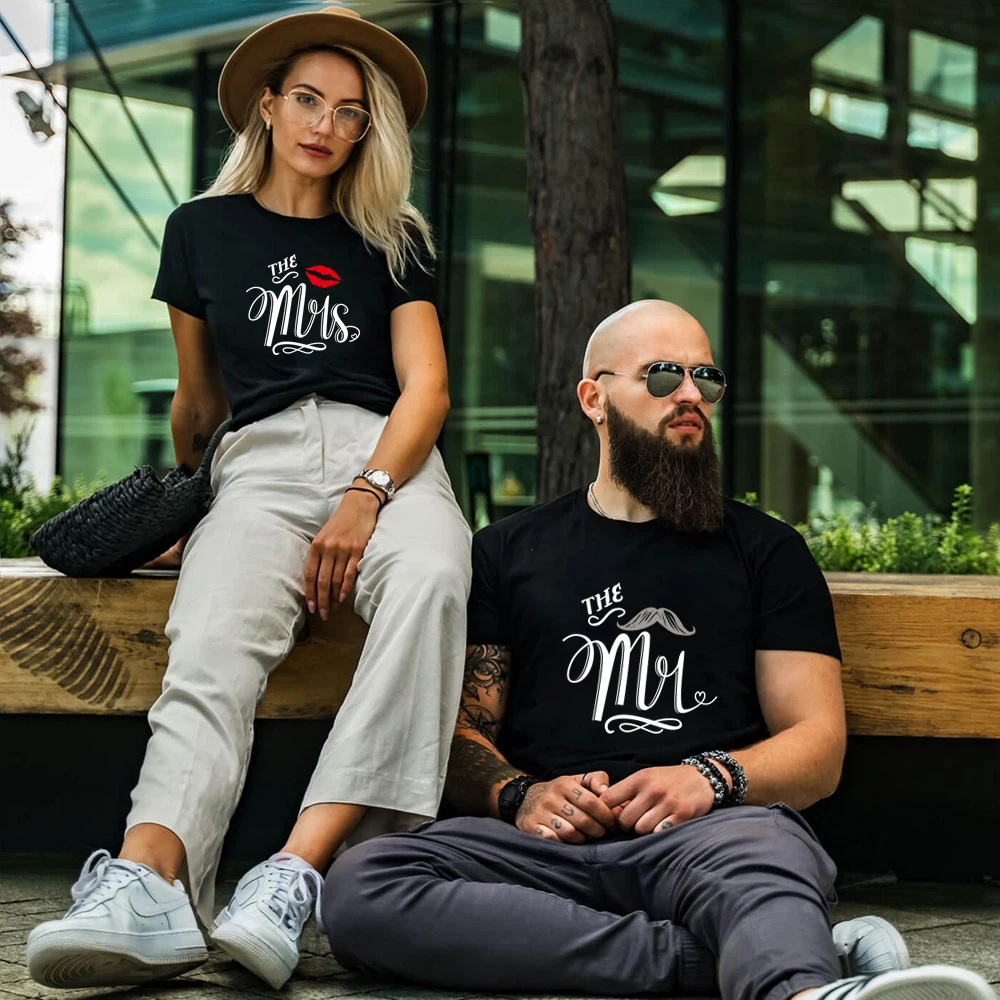 Seeyoushy Couple Clothes Matching The Mr The Mrs Print Valentines Day Graphic T Shirts Streetwear Fashion Harajuku Top