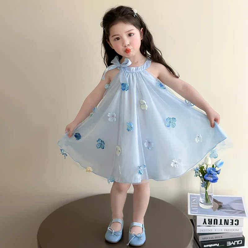 Girls' Summer Flower Dress 2025 New Brand Children's Sleeveless Princess Dress Comfortable Birthday Dress Party